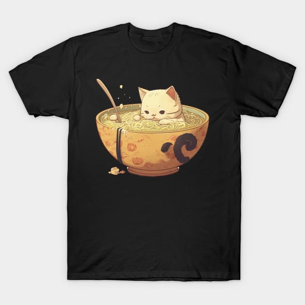 Japanese Kawaii Neko Kitty Ramen Bowl T-Shirt by geekmethat